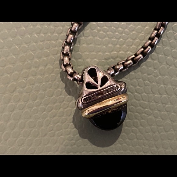 David Yurman Silver & Gold Black Onyx Necklace - Picture 2 of 6